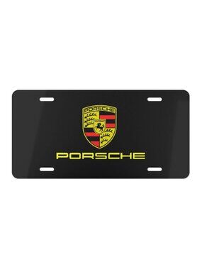 Black Porsche 12x6 Inch Aluminum Front License Plate Cover - Universal Fit